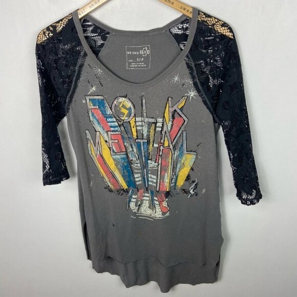Revolve Free People Renegade Raglan Tee Metal Folk Size Small Lace Bohemian Top - Picture 15 of 16